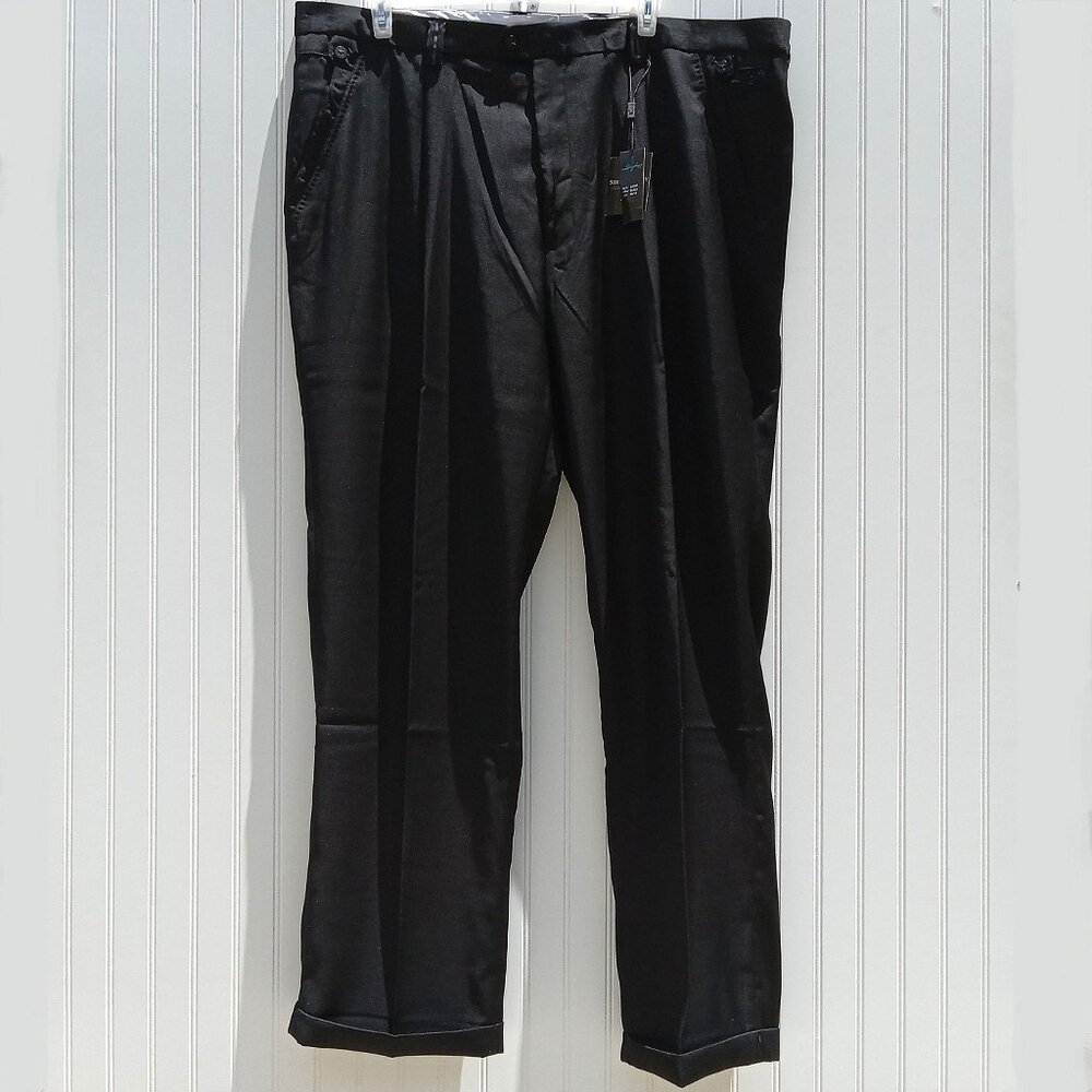 STEVE HARVEY Dress Pants 48 x 34 Black Pleated Front Cuffed Hems Classic Slacks